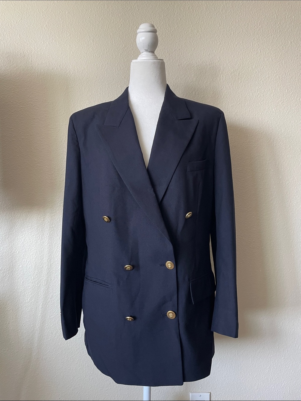 Vintage Brooks Brothers 100% Wool Double Breasted Navy Blazer Gold Buttons 12 - Picture 2 of 8